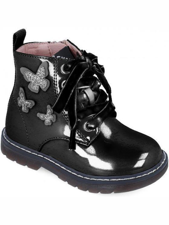 Garvalin Kids Patent Leather Boots with Lace Black