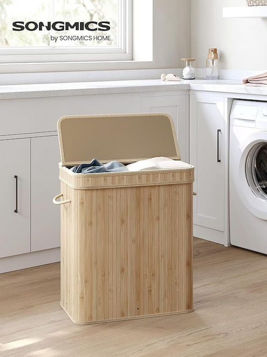 Songmics Καλάθι Απλύτων Bamboo με Καπάκι 54.5x34.5x61cm Μπεζ
