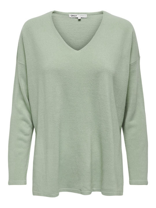 Only Women's Sweater with V Neckline Aqua Gray