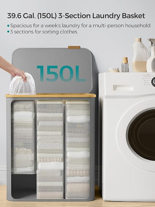 Songmics Σετ Καλάθια Απλύτων Υφασμάτινα 150lt με Καπάκι 60x38.5x70.5cm Γκρι