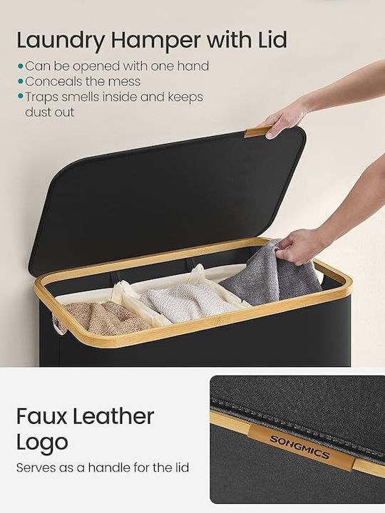 Songmics Set of Fabric Laundry Baskets with Cap 60x38.5x70.5cm Black