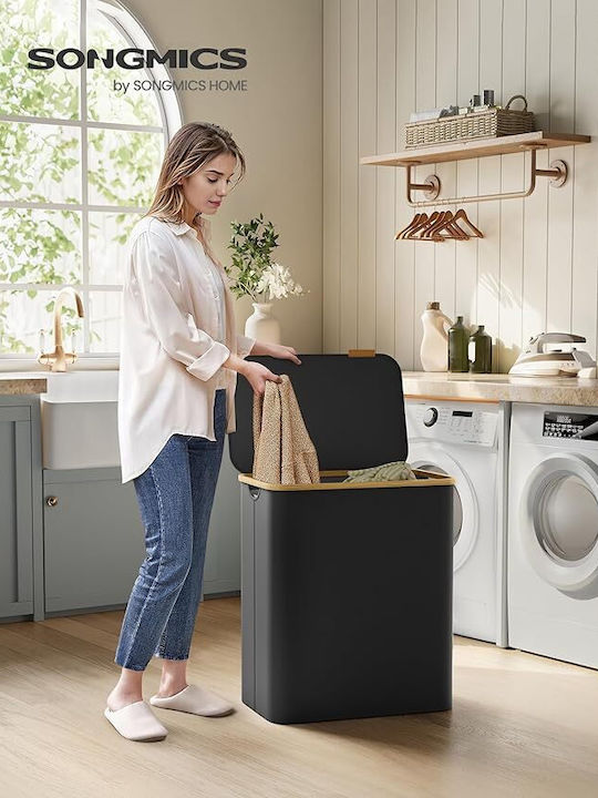 Songmics Set of Fabric Laundry Baskets with Cap 60x38.5x70.5cm Black