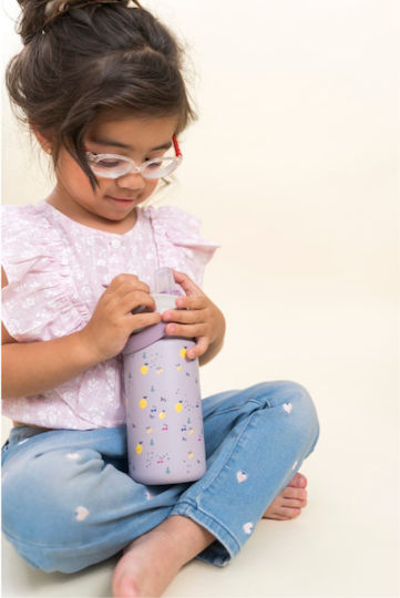 The Cotton Cloud Flying Dog Cotton Cloud Kids Water Bottle Thermos Stainless Steel with Straw Yellow 420ml