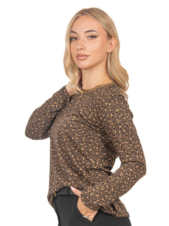 Ellen Women's Blouse Animal Print Coffee