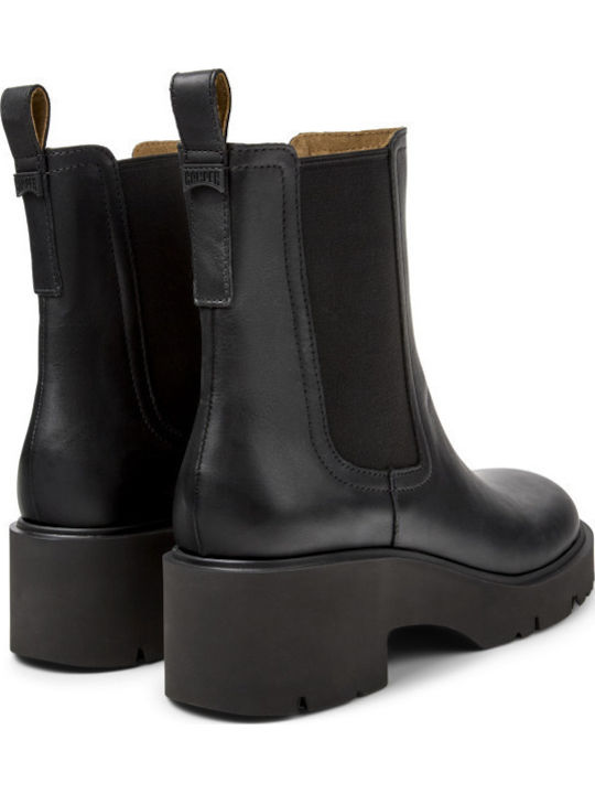 Milah Leather Women's Chelsea Ankle Boots with Medium Heel Black