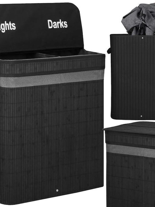 Coș de Rufe Bambus 100l cu Capac 54x35x60cm Negru