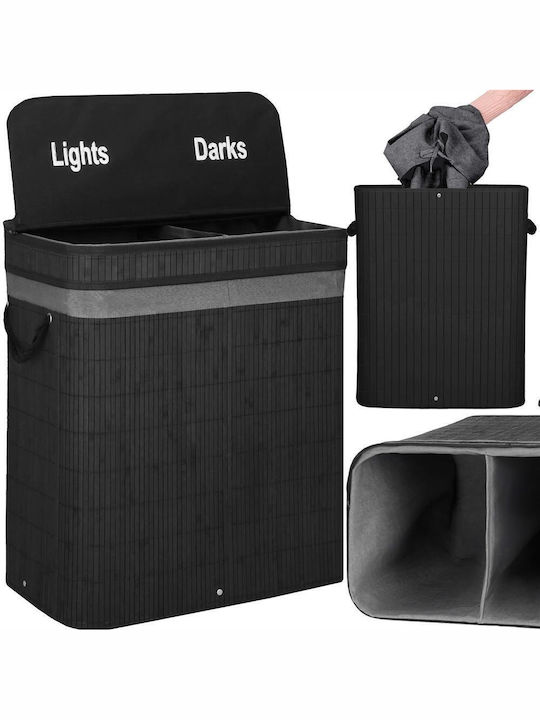 Coș de Rufe Bambus 100l cu Capac 54x35x60cm Negru