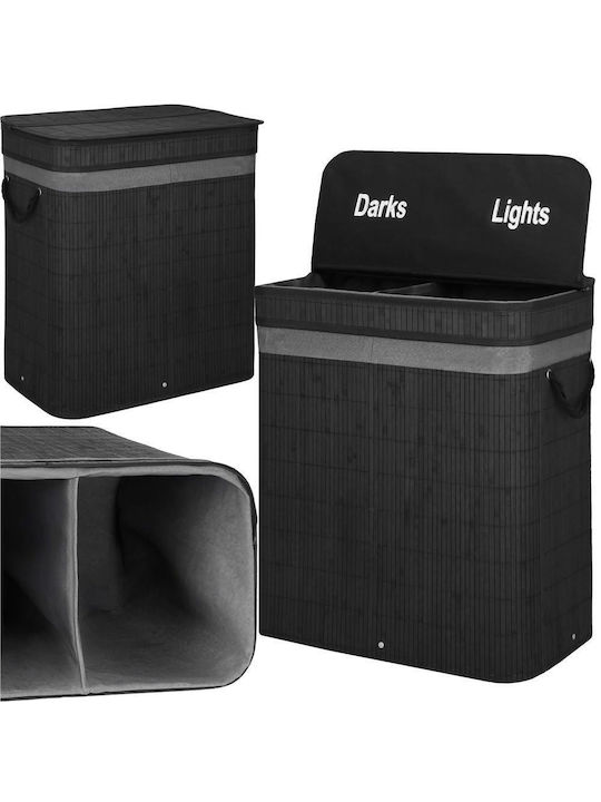 Coș de Rufe Bambus 100l cu Capac 54x35x60cm Negru
