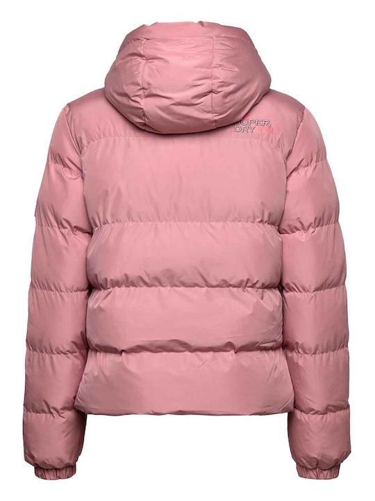 Women's Short Sports Jacket for Winter with Hood Pink