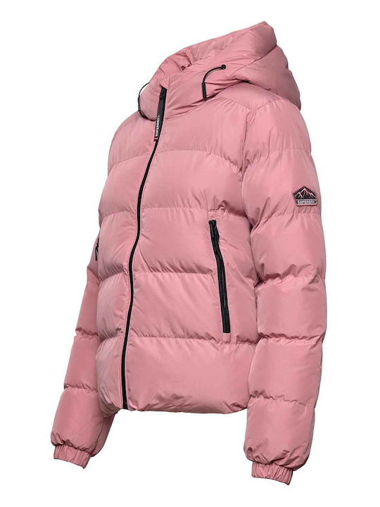 Women's Short Sports Jacket for Winter with Hood Pink