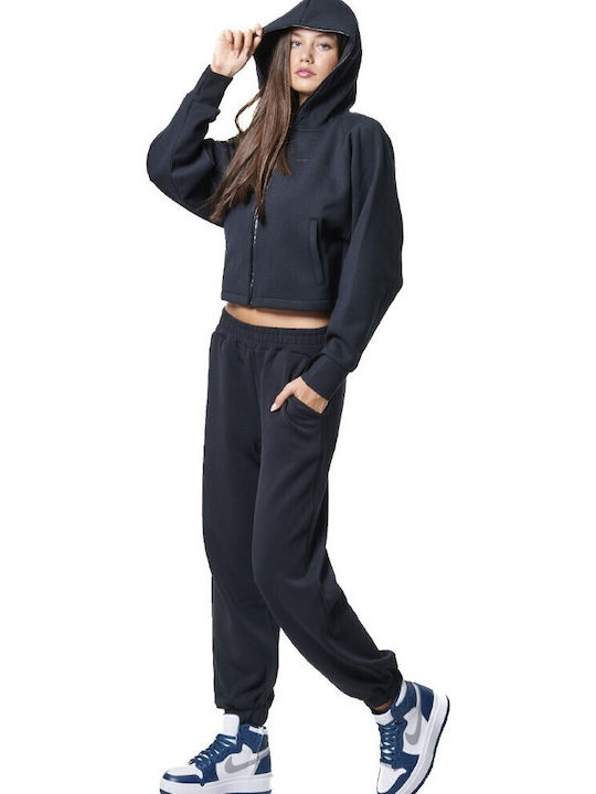 Cropped Women's Sweatshirt Jacket Hooded Black