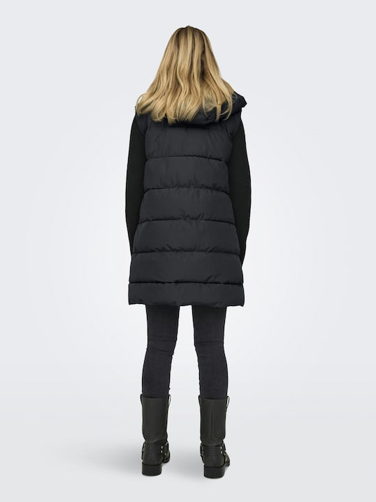 Only Women's Short Puffer Jacket for Winter with Hood Black