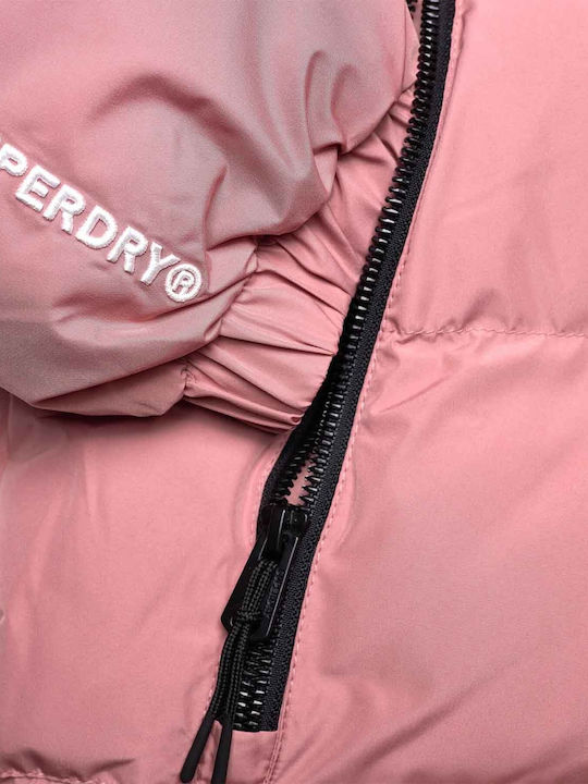 Women's Short Sports Jacket for Winter with Hood Pink