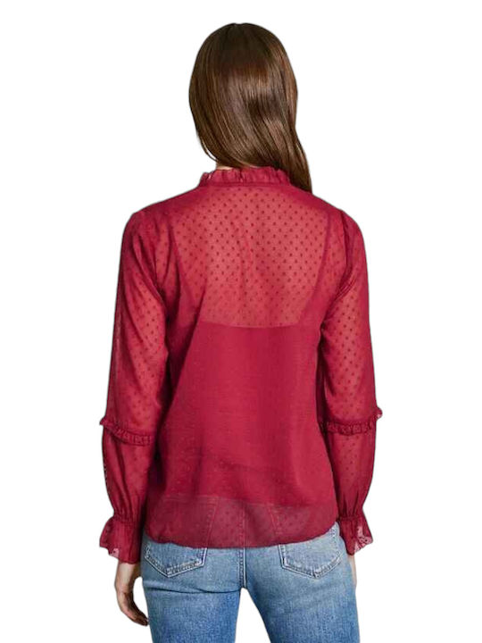 Pepe Jeans Women's Denim Long Sleeve Shirt Red