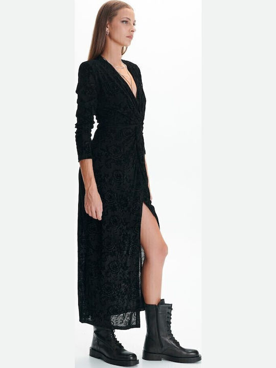 Midi Evening Velvet Dress with Tearing Black