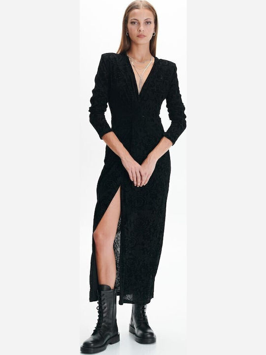 Midi Evening Velvet Dress with Tearing Black