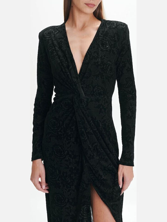 Midi Evening Velvet Dress with Tearing Black