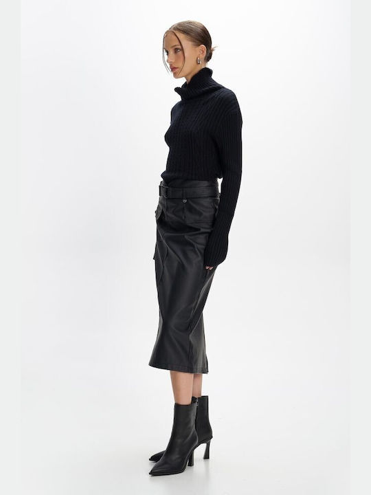 Ale - The Non Usual Casual Leather Maxi Skirt in Black color