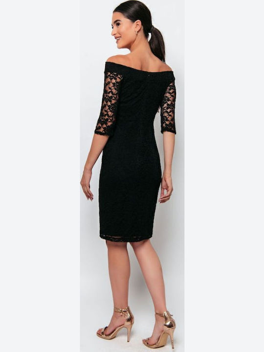 Mini Evening Dress with Lace Black
