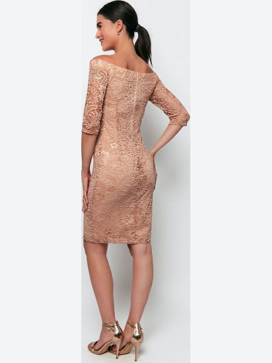 Rochie Midi De Seară Cu Dantelă Nude