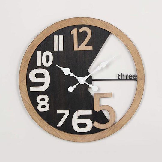 Estheti Home Wooden Wall Clock Black Natural White Φ59.5x3cm 753-13015