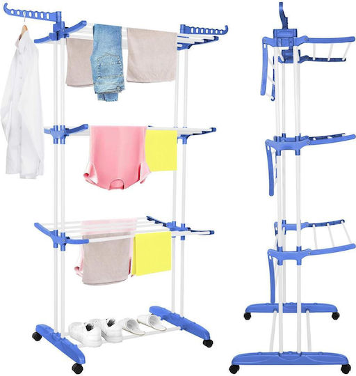 Vertical Clothes Dryer Mobile Foldable Two Hangers 75x57x170cm Load Capacity 15kg