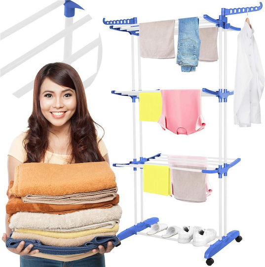Vertical Clothes Dryer Mobile Foldable Two Hangers 75x57x170cm Load Capacity 15kg