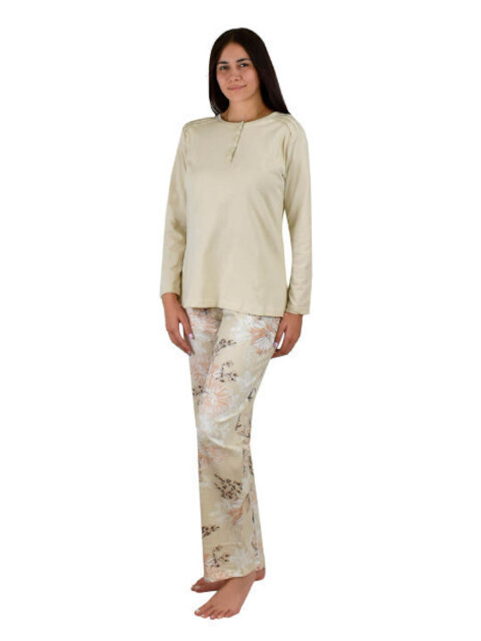 Poleren Winter Damen Pyjama-Set Beige