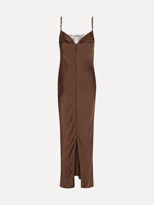 Rotate Midi Slip Dress Dress with Slit Brown