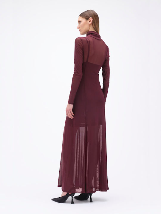 Remain Maxi Evening Dress with Sheer Burgundy