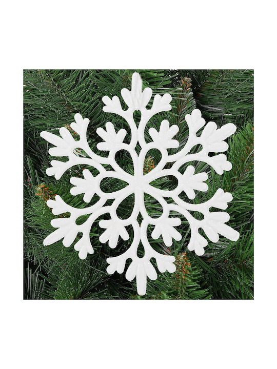 Hängendes Schneeflocke Ornament Kunststoff Weiß mit Glitzer Set 12Stück