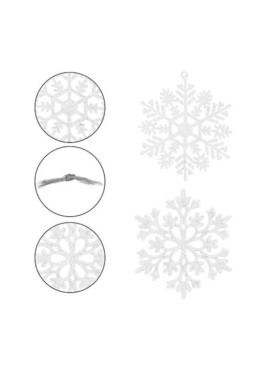 Hängendes Schneeflocke Ornament Kunststoff Weiß mit Glitzer Set 12Stück