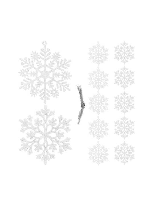 Hängendes Schneeflocke Ornament Kunststoff Weiß mit Glitzer Set 12Stück