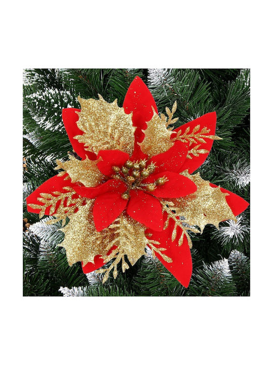 Set Ornamente de Crăciun pentru Brad cu Flori din Plastic Multicolore 13x13cm 10 Bucăți