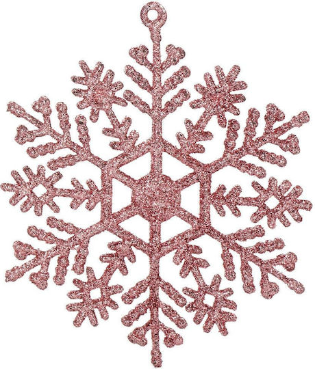 Ornament suspendat Fulgi de zăpadă Plastic Roz cu lumină LED Set 12buc