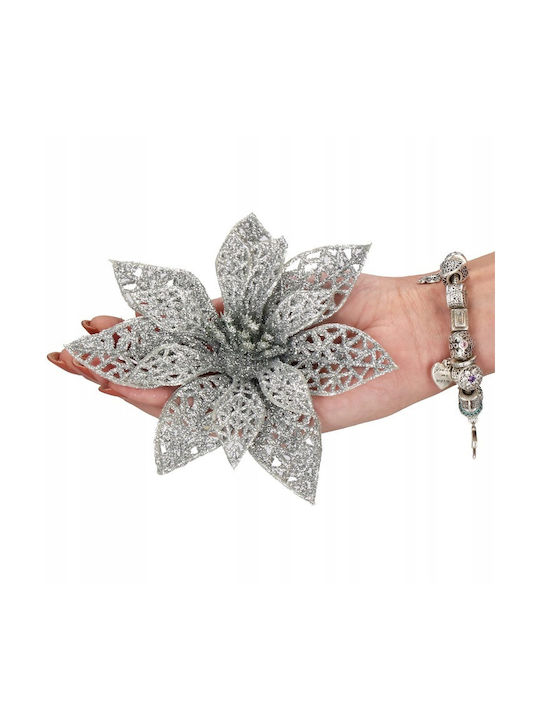 Hängendes Ornament Blume Kunststoff Silber 10cm Set 10Stück