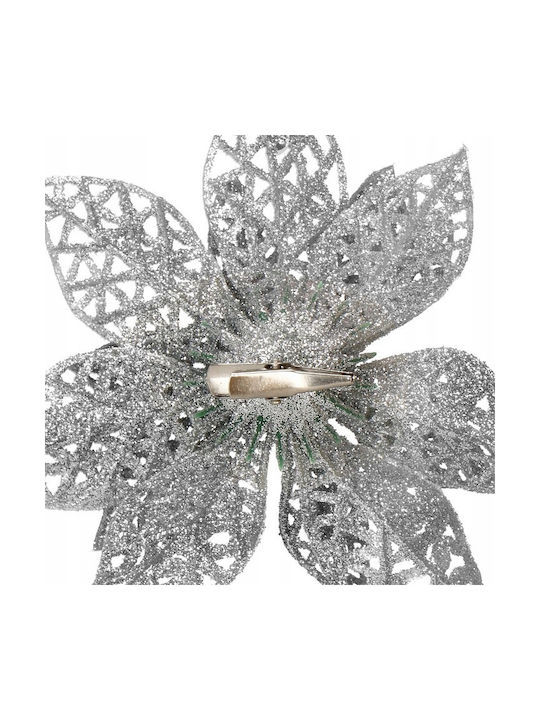 Hängendes Ornament Blume Kunststoff Silber 10cm Set 10Stück