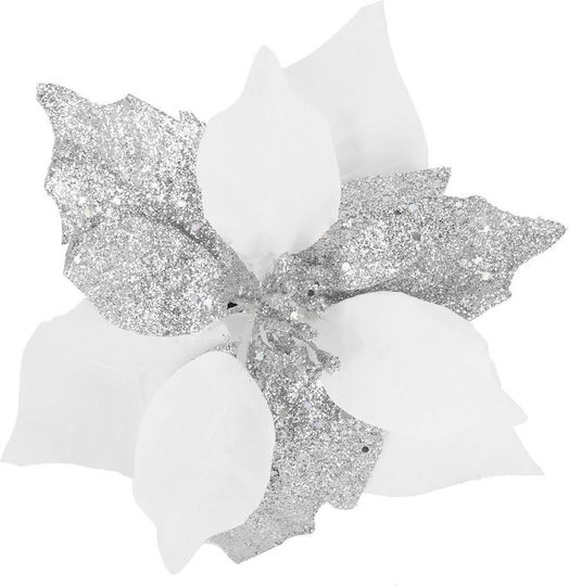 Hängendes Ornament Blume Kunststoff Weiß mit Glitzer Set 5Stück
