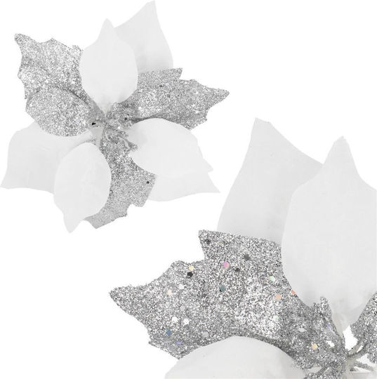 Hängendes Ornament Blume Kunststoff Weiß mit Glitzer Set 5Stück