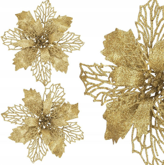 Hängendes Ornament Blume Kunststoff Gold 16x14cm Set 10Stück