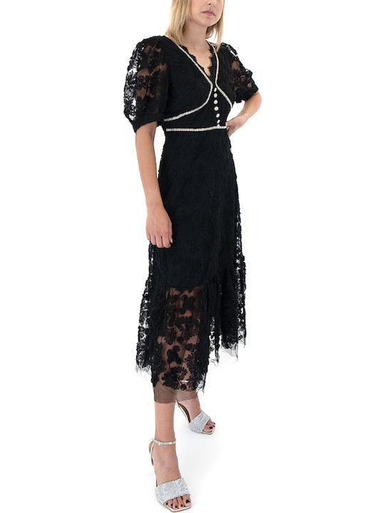 Sommer Midi Abendkleid mit Spitze Schwarz BKR-12309-Schwarz
