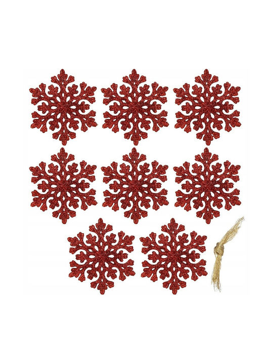 Ornament suspendat Fulgi de zăpadă Plastic Roșu Set 8buc