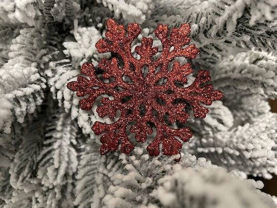 Hängendes Schneeflocke Ornament Kunststoff Rot mit Glitzer Set 8Stück