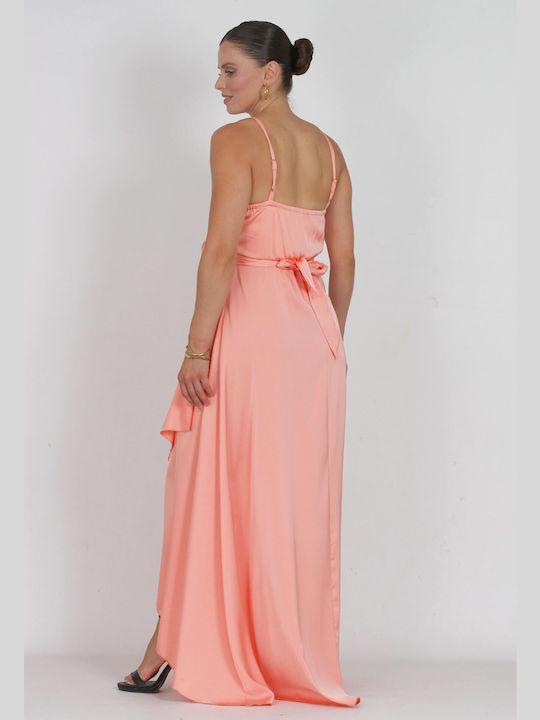 Love Me Apparel Maxi Abendkleid Satin mit Schlitz Orange