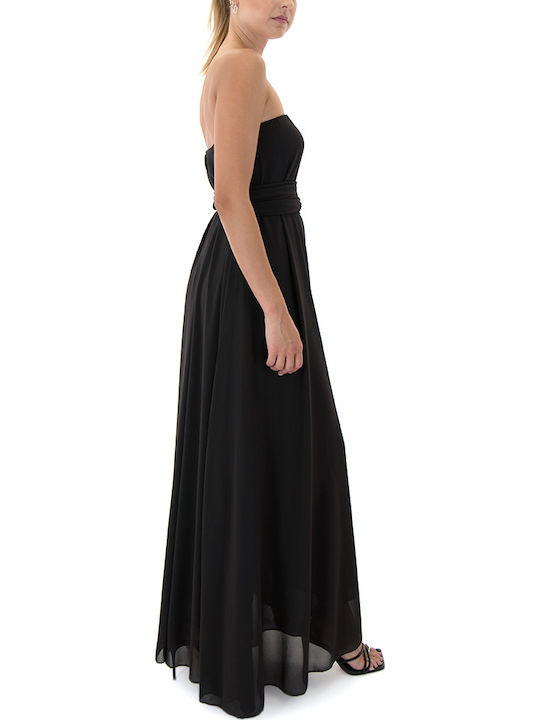 Sommer Maxi Damenkleid für Hochzeit - Taufe Trägerlos Schwarze MTCHBX-LD1047-Schwarz