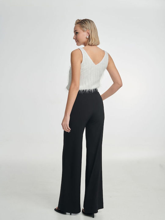 Pop & doll Women's High-waisted Fabric Trousers with Elastic Black