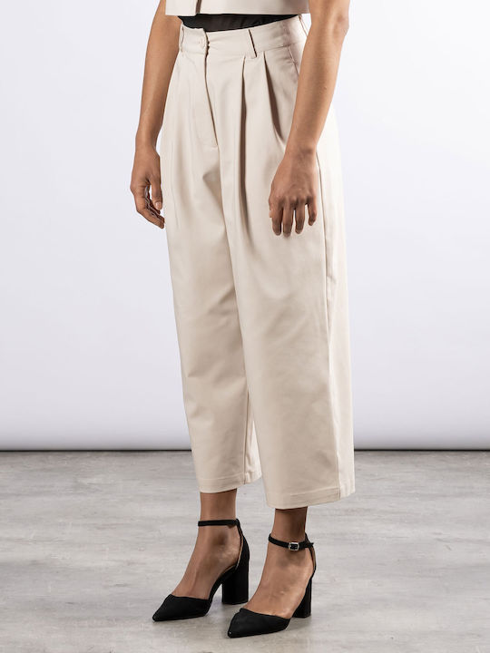 Not A Common Women's High Waist Culottes with Elastic Beige