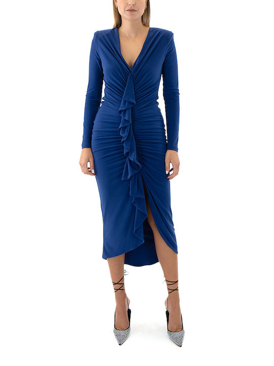 Kramma Midi Dress with Ruffle Blue