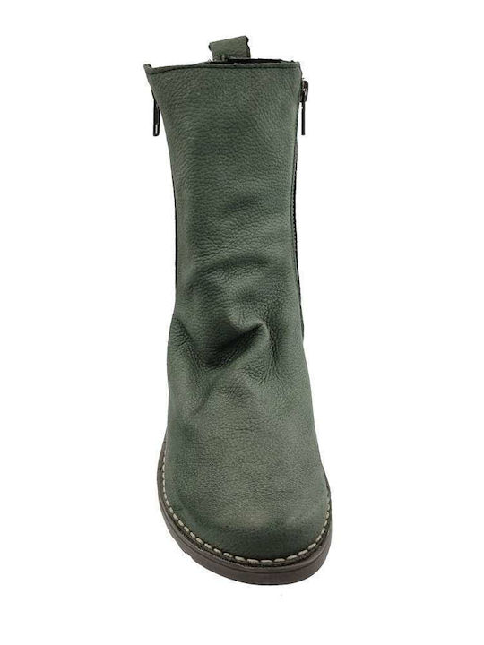 Ghete dama de piele cu Platformă Verde