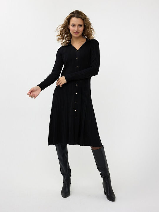 Esqualo Midi Shirt Dress Dress Knitted Black